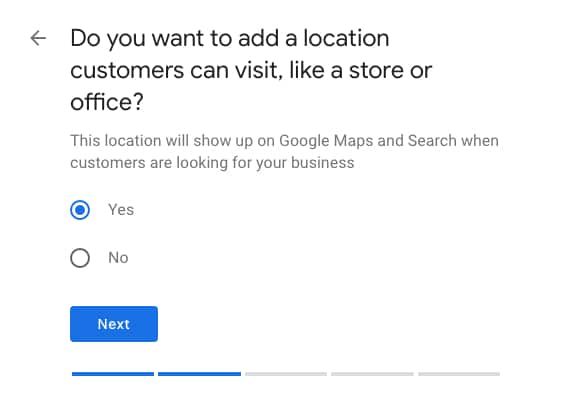 Select Whether You Have a Physical Location for Google My Business