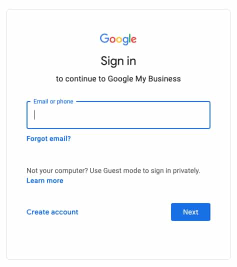 Sign in to Google My Business